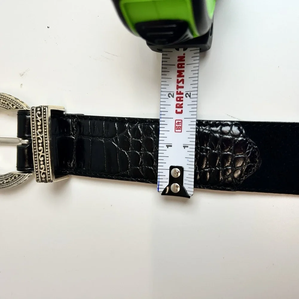BRIGHTON Classic Reptile Leather Belt Black Silver Size ML 32 VIntage‎ Western